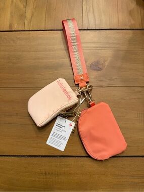 lululemon athletica Coral and Blush Dual Pouch Keyring Wristlet